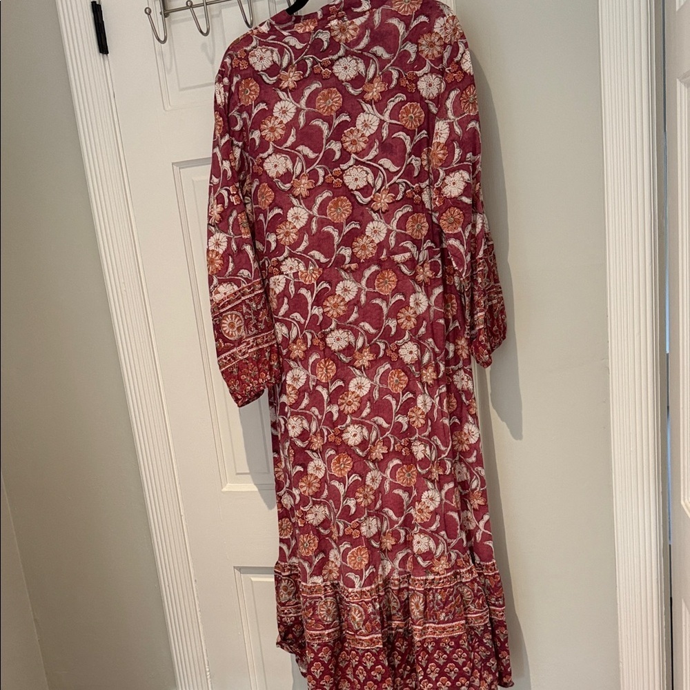 Bohemian Fox & Hen Boutique Burgundy Floral Long Sleeve Dress XL - Picture 7 of 11